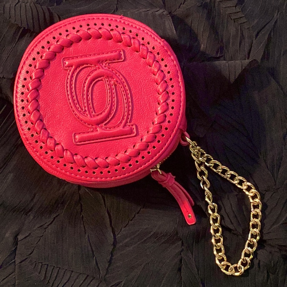 BEBE Wristlet Bag ~ Gold Chain Strap Purse ~ Pebbled Vegan Pink Leather ~ EUC!
